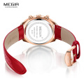 Women Watches MEGIR 2115 Fashion Pink Leather Ladies Designer Watches Popular Brands Wrist Watch